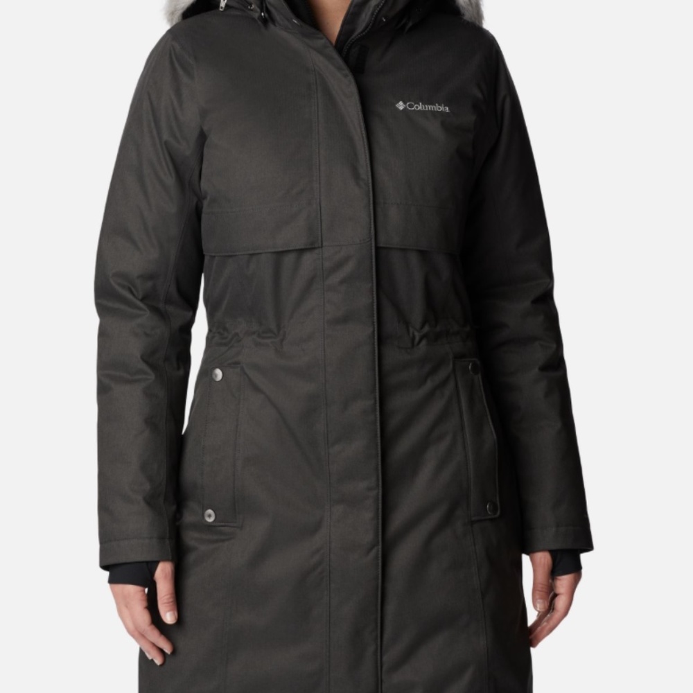 DKNY Black Mid Length Two-Way Zipper Pattern-Lined Anorak Jacket with Hood Sz M